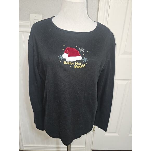 M&C Sportswear Black Long Sleeved Better Not Pout Christmas Shirt XL - Picture 1 of 10